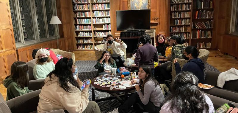 Image of students hanging out creating care packages